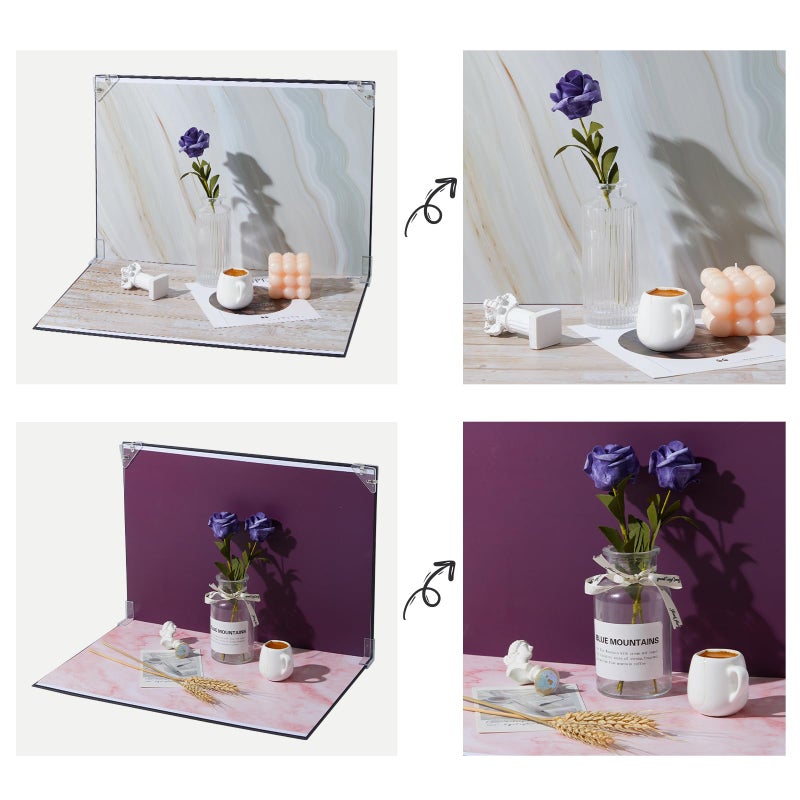 EOAJAFOU Product Photography Backdrops, 16x11.5 Inch Photo Backdrop Board Kit, 8Pcs 16 Patterns with 2Pcs Photo Shadow Maker for Makeup Product Shooting, Food Jewelry Cosmetics Photography - Image 2
