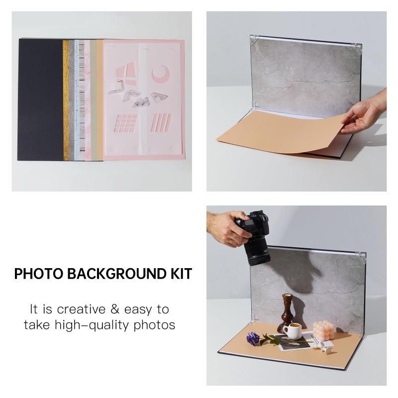 EOAJAFOU Product Photography Backdrops, 16x11.5 Inch Photo Backdrop Board Kit, 8Pcs 16 Patterns with 2Pcs Photo Shadow Maker for Makeup Product Shooting, Food Jewelry Cosmetics Photography - Image 4