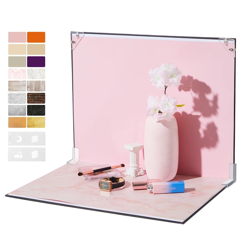 EOAJAFOU Product Photography Backdrops, 16x11.5 Inch Photo Backdrop Board Kit, 8Pcs 16 Patterns with 2Pcs Photo Shadow Maker for Makeup Product Shooting, Food Jewelry Cosmetics Photography - Image 1