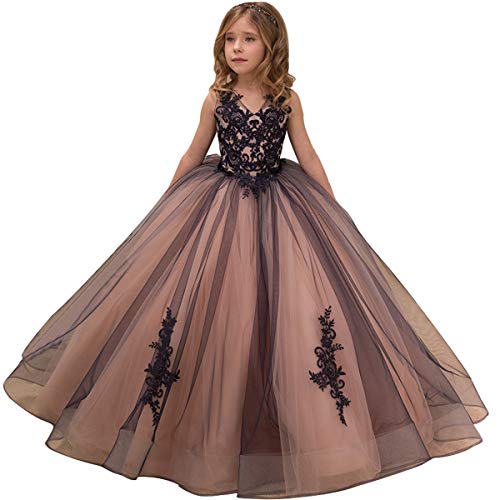 PLwedding Flower Girl Dress Kids Lace Applique Pageant Ball Gown Prom Dresses Picture Color 1 Size 10 - Image 1