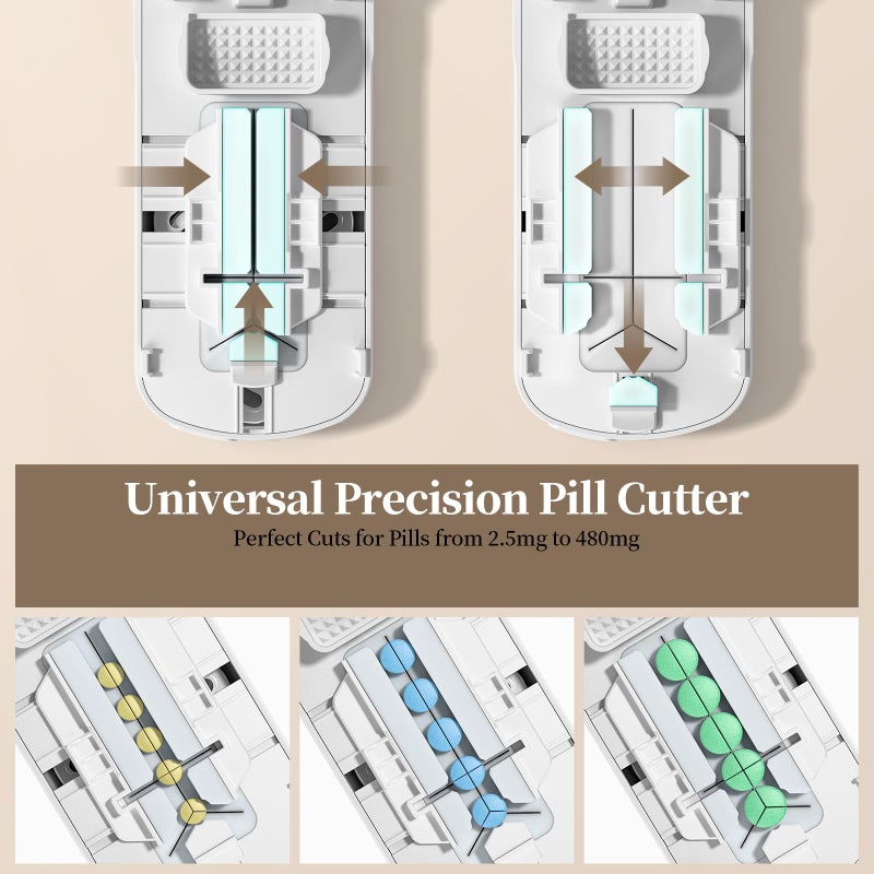 Daviky Pill Cutter Splitter for Small & Tiny Pills, Dual Safety Blades, Adjustable Centering Slot, Precise 1/2 1/3 1/4 Tablet Cutter, Built-in Storage, Portable & Senior-Friendly - Image 4