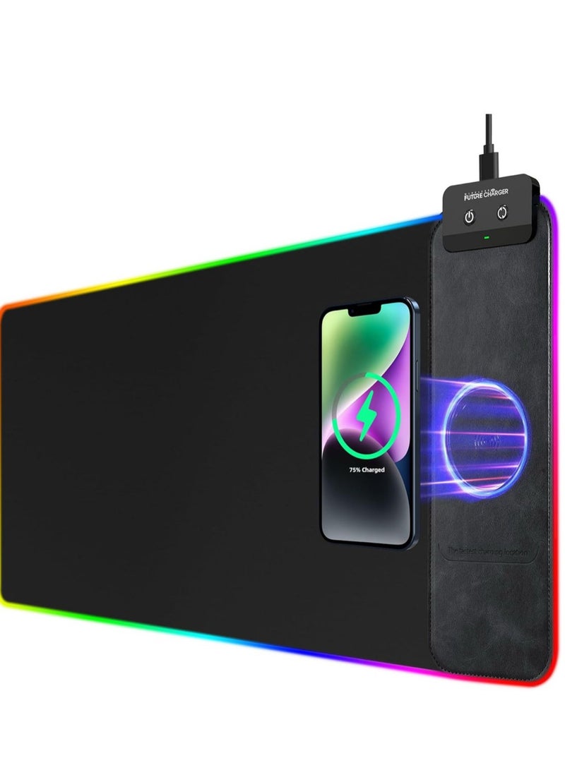 RGB Gaming Mouse Pad with Wireless Charger, Soft Keyboard Pad, Larger Extended Mouse Pad, Non-Slip Rubber Base Computer Mouse Pad, Desk Mat for Laptop/Office/Home 31.49x11.81inch-Black - Image 1