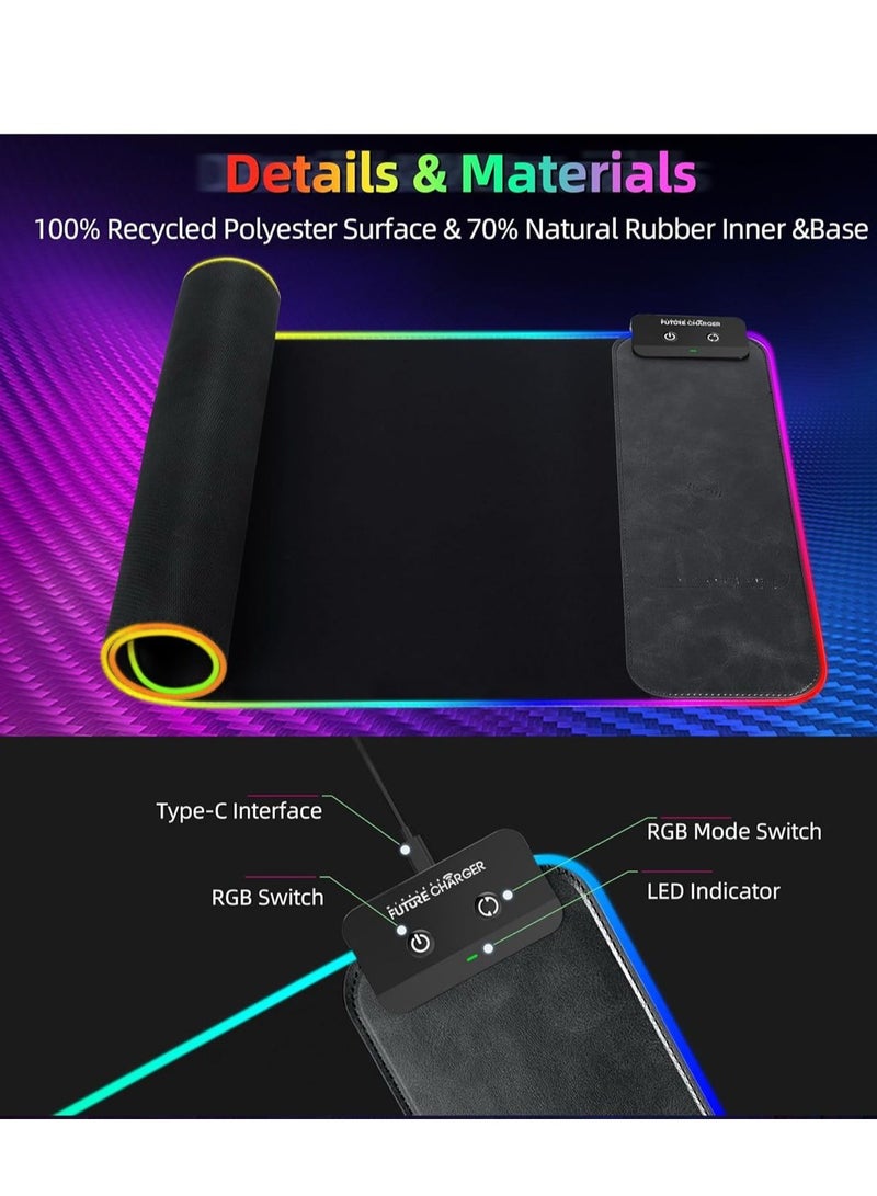 RGB Gaming Mouse Pad with Wireless Charger, Soft Keyboard Pad, Larger Extended Mouse Pad, Non-Slip Rubber Base Computer Mouse Pad, Desk Mat for Laptop/Office/Home 31.49x11.81inch-Black - Image 3