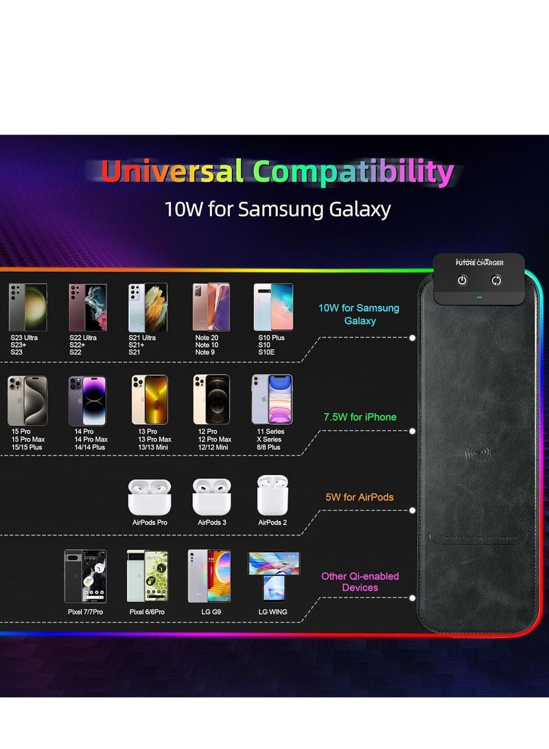 RGB Gaming Mouse Pad with Wireless Charger, Soft Keyboard Pad, Larger Extended Mouse Pad, Non-Slip Rubber Base Computer Mouse Pad, Desk Mat for Laptop/Office/Home 31.49x11.81inch-Black - Image 4