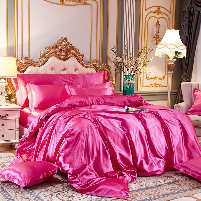 Washed Silk Four-Piece Set Silky Silk Quilt Cover Bed Sheets Ice Silk Bed Sheets 1.8M Bedding Dropshipping - Image 1