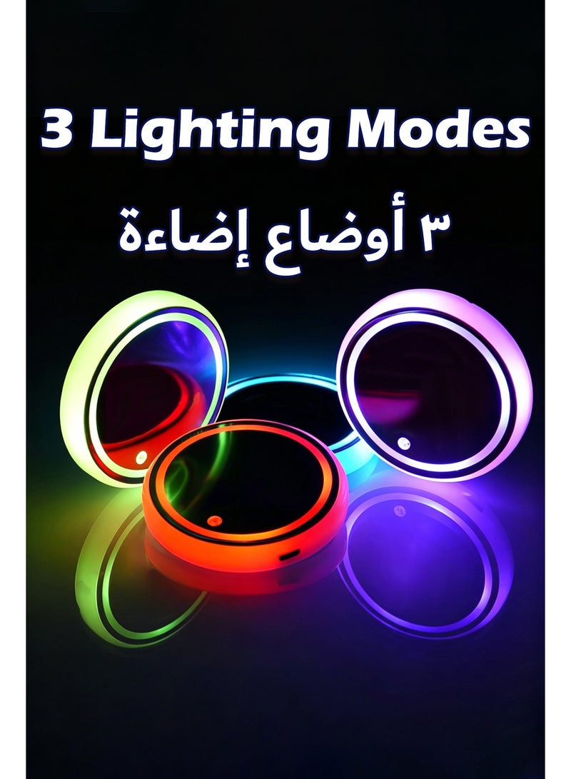 كأس حامل أكواب بإضاءة LED، ٧ ألوان ٣ أوضاع إضاءة يعمل بالحركة ضوء حامل أكواب السيارة، حامل مشروب LED قابل للشحن مع عمر بطارية طويل للسيارة والمنزل والبار وديكور مكتب الألعاب - Image 3