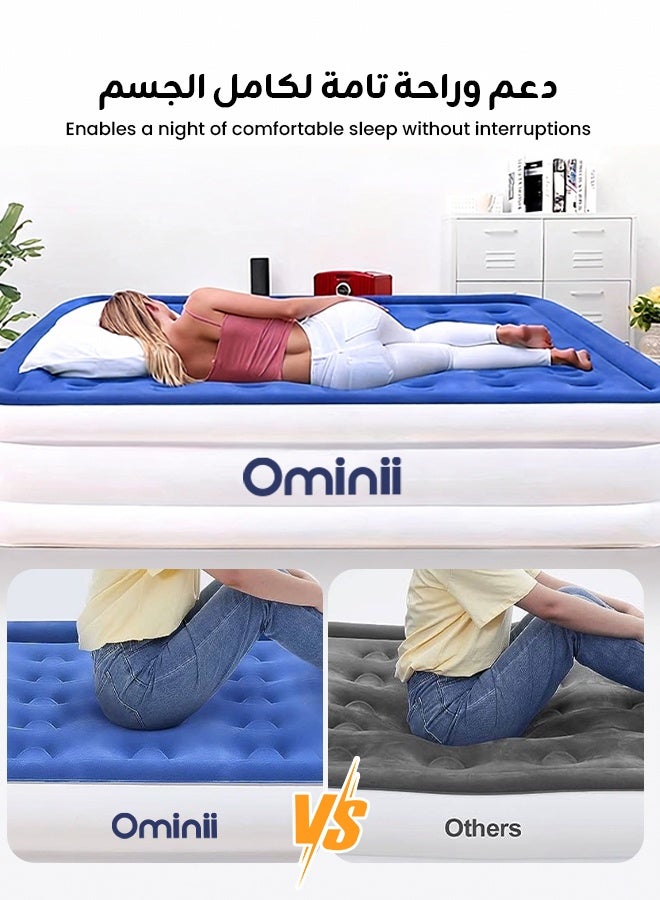 Ominii Double Height Air Mattress, Portable Inflatable Bed with Built-in Pump, One-Button Quick Automatic Inflation/Deflation, Ideal for Home or Outdoor Travel Camping - Image 3