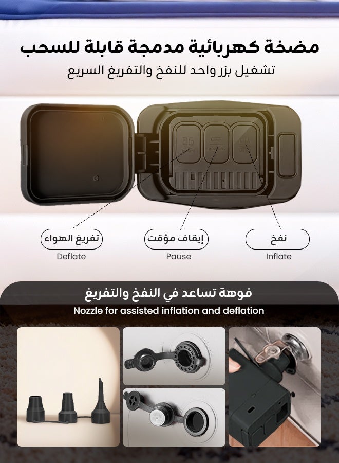 Ominii Double Height Air Mattress, Portable Inflatable Bed with Built-in Pump, One-Button Quick Automatic Inflation/Deflation, Ideal for Home or Outdoor Travel Camping - Image 2