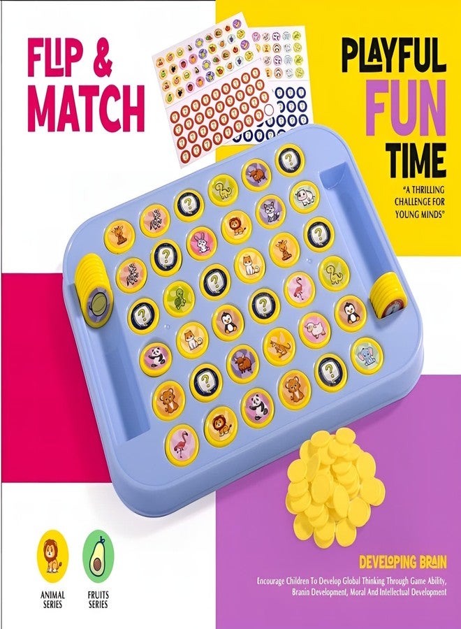 Darseval Memory Chess Flip & Match Game for Kids – Educational Brain Development Puzzle Board Game with Animal & Fruit Tokens - Image 4