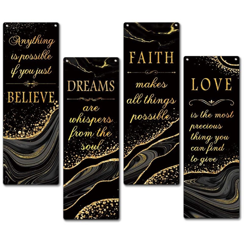 Zmyollo Inspirational Wall Decor Sign, 4 Pieces Black And Gold Wooden Sign With Rope, Believe Dreams Faith Love Wall Art Decor For Home Bedroom Bathroom Living Room, Artwork Gifts For Family Friend, B21 - Image 1