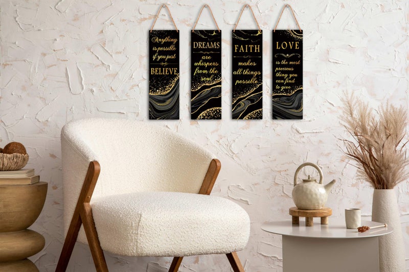 Zmyollo Inspirational Wall Decor Sign, 4 Pieces Black And Gold Wooden Sign With Rope, Believe Dreams Faith Love Wall Art Decor For Home Bedroom Bathroom Living Room, Artwork Gifts For Family Friend, B21 - Image 4