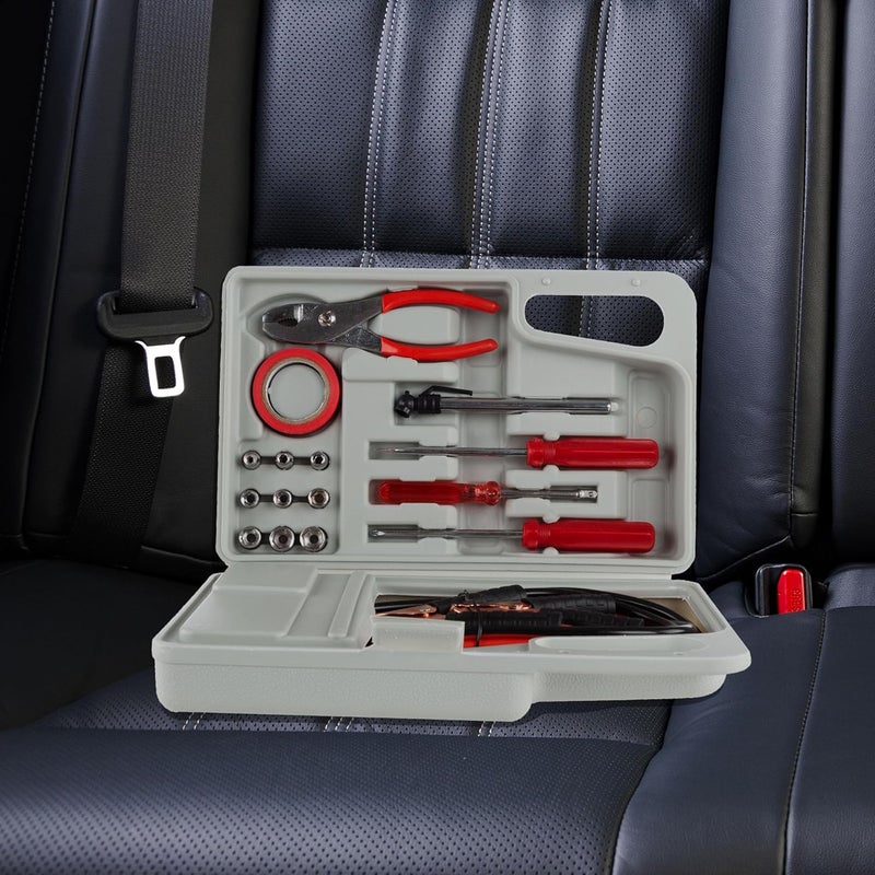 TANK Roadside Emergency Car Kit - 30-Piece Road Trip Essentials Tool Set with Jumper Cables and Carrying Case for Car, Truck, or RV by Stalwart (Gray/Red) - Image 5