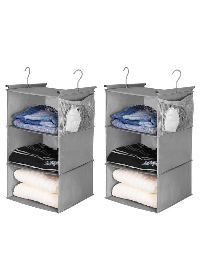MAX Houser 3 Tier Shelf Hanging Closet Organizer, Closet Hanging Shelf with 2 Sturdy Hooks for Storage, 2 Pack, Foldable (Grey) - Image 1