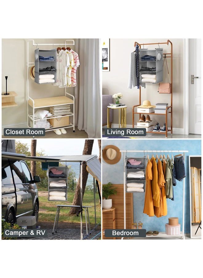 MAX Houser 3 Tier Shelf Hanging Closet Organizer, Closet Hanging Shelf with 2 Sturdy Hooks for Storage, 2 Pack, Foldable (Grey) - Image 3