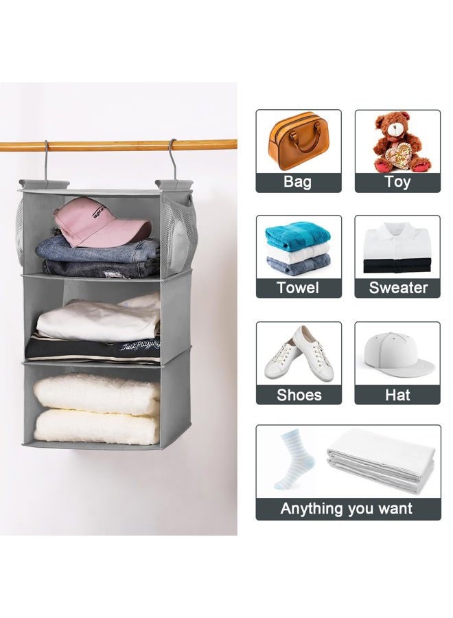 MAX Houser 3 Tier Shelf Hanging Closet Organizer, Closet Hanging Shelf with 2 Sturdy Hooks for Storage, 2 Pack, Foldable (Grey) - Image 4