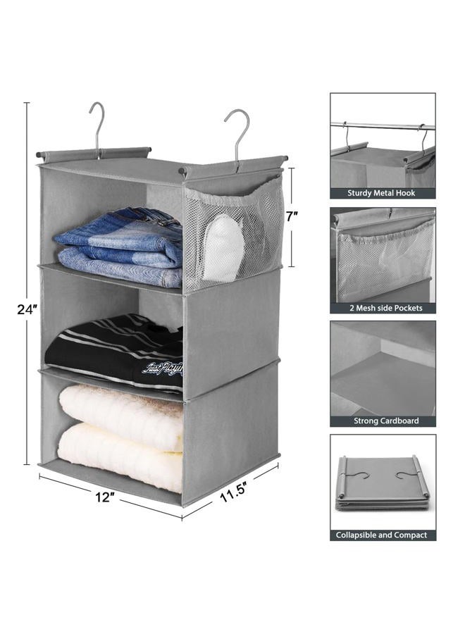 MAX Houser 3 Tier Shelf Hanging Closet Organizer, Closet Hanging Shelf with 2 Sturdy Hooks for Storage, 2 Pack, Foldable (Grey) - Image 2