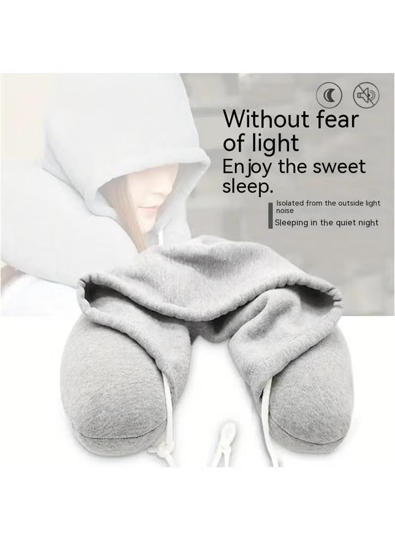 Arabest Cozy Travel Companion - Soft, Particle-Filled, Hooded U-Shaped Neck Pillow for Comfortable Airplane Naps, Relaxing Car Rides, and Peaceful Bus Trips (Black) - Image 2