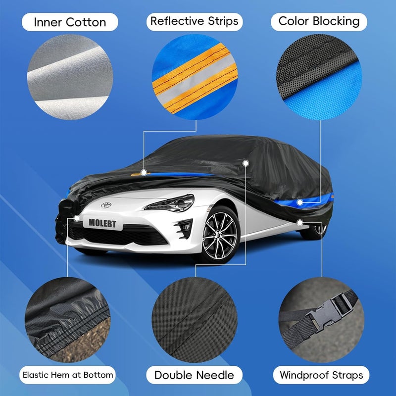Molebt Car Cover for Sports Car Coupe Sedan Waterproof All Weather, Universal Fit Nissan Versa/350z/370z/240SX, Audi TT, Toyota 86/Celica, Subaru BRZ,Hyundai Accent, Porsche 718/Boxster etc. - Image 4