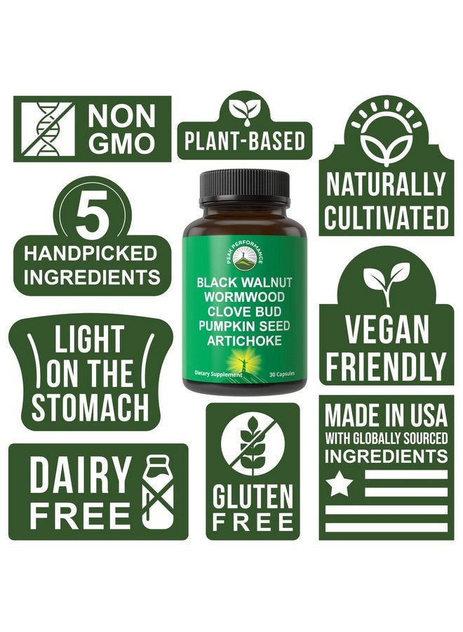 Peak Performance Wormwood Black Walnut Clove Cleanse for Humans. Elimination Detox + Intestinal Support Capsules Supplement for Adults and Kids. Pills with Artichoke and Pumpkin Seed for Additional Benefits - Image 2