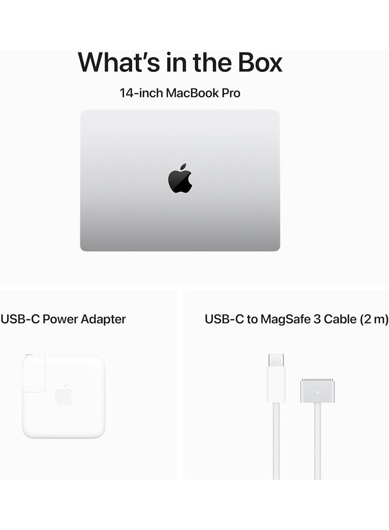 ابل  أحدث شريحة كمبيوتر محمول MacBook Pro MR7K3 M3 لعام 2023 مع وحدة معالجة مركزية 8 بوصات، ووحدة معالجة رسومات 10 بوصات أساسية: شاشة Liquid Retina XDR مقاس 14.2 بوصة، وذاكرة موحدة سعة 8 جيجابايت، وتخزين SSD سعة 1 تيرابايت، وتعمل مع iPhone/iPad باللغة الإنجليزية/العربية، فضي - Image 5