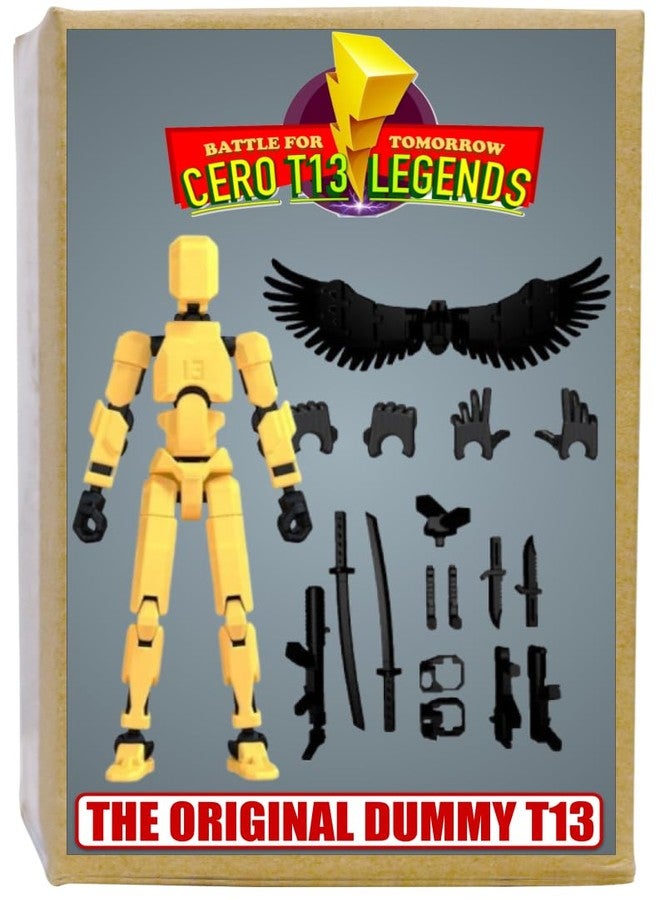 CERO T13 Action Figures Fidget Dummy 13 Robot Anime Figures Multi Joints Movable Cool Gadget 3D Printed (Black and Yellow PLA) - Image 1