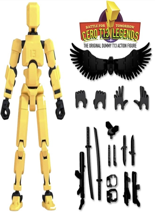 CERO T13 Action Figures Fidget Dummy 13 Robot Anime Figures Multi Joints Movable Cool Gadget 3D Printed (Black and Yellow PLA) - Image 2