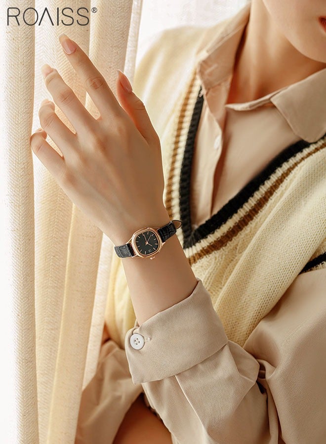 رويس ساعة كوارتز بسوار جلدي للنساء، ساعة بقرص أسود مربع بإطار ذهبي، ساعة يد أنيقة مقاومة للماء كهدية للسيدات - Image 2