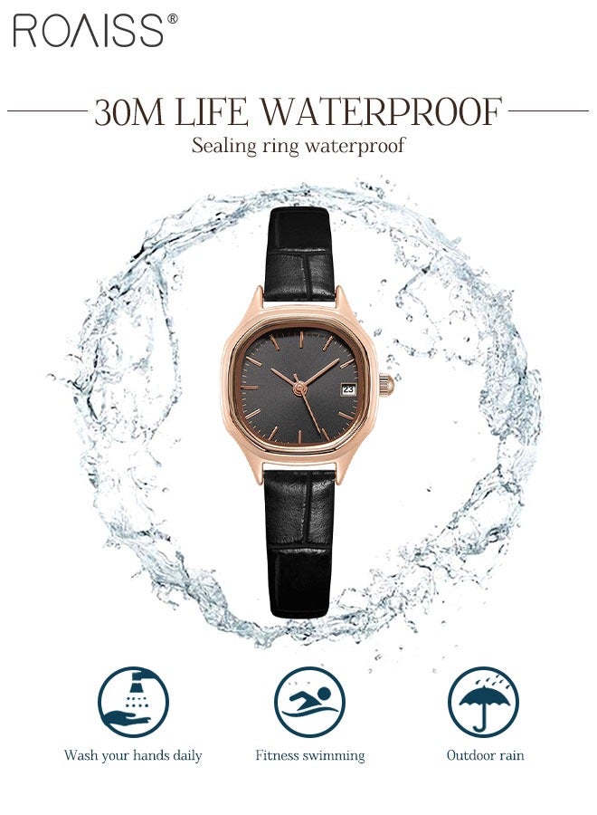 رويس ساعة كوارتز بسوار جلدي للنساء، ساعة بقرص أسود مربع بإطار ذهبي، ساعة يد أنيقة مقاومة للماء كهدية للسيدات - Image 5