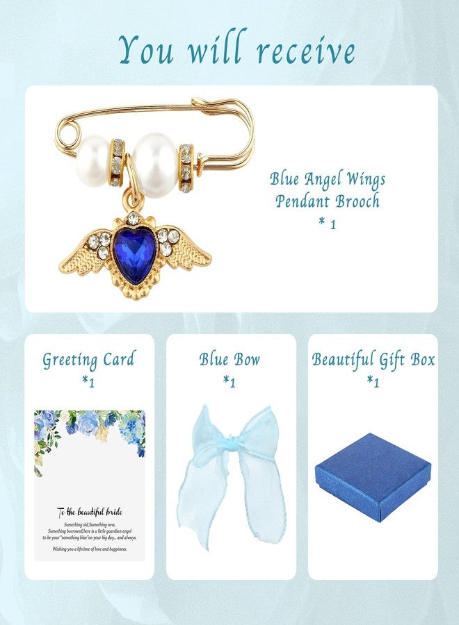 INSYOHO Something Blue Gift for Bride - Baroque Angel Wings Blue Heart Pendant Bridal Bouquet Charm, Christian Wedding Gifts & Bridal Shower Gifts from Mom Sister Friend, Pin Easily Attaches to Bouquet, Dress - Image 3