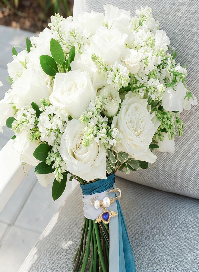 INSYOHO Something Blue Gift for Bride - Baroque Angel Wings Blue Heart Pendant Bridal Bouquet Charm, Christian Wedding Gifts & Bridal Shower Gifts from Mom Sister Friend, Pin Easily Attaches to Bouquet, Dress - Image 2