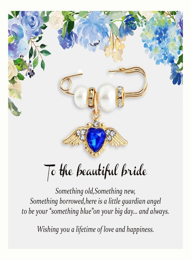 INSYOHO Something Blue Gift for Bride - Baroque Angel Wings Blue Heart Pendant Bridal Bouquet Charm, Christian Wedding Gifts & Bridal Shower Gifts from Mom Sister Friend, Pin Easily Attaches to Bouquet, Dress - Image 1