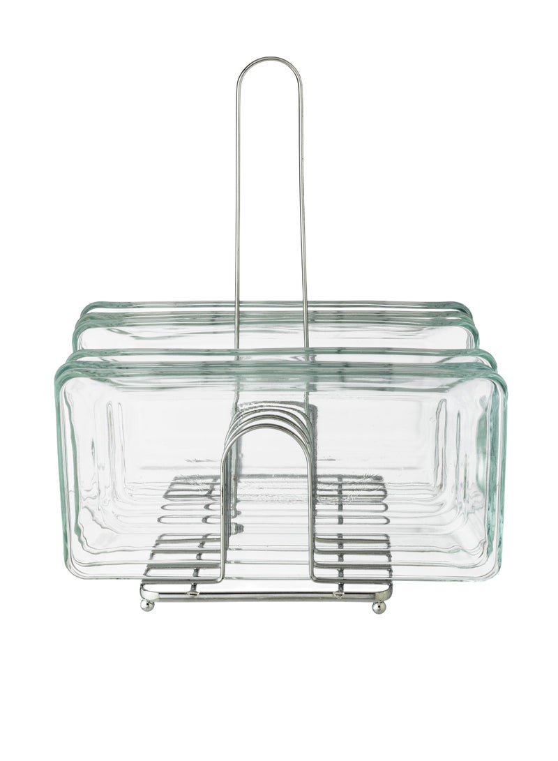 Dania A Set of Glass Serving Dishes With a Metal Stand 6 Rectangular Pieces - Image 1