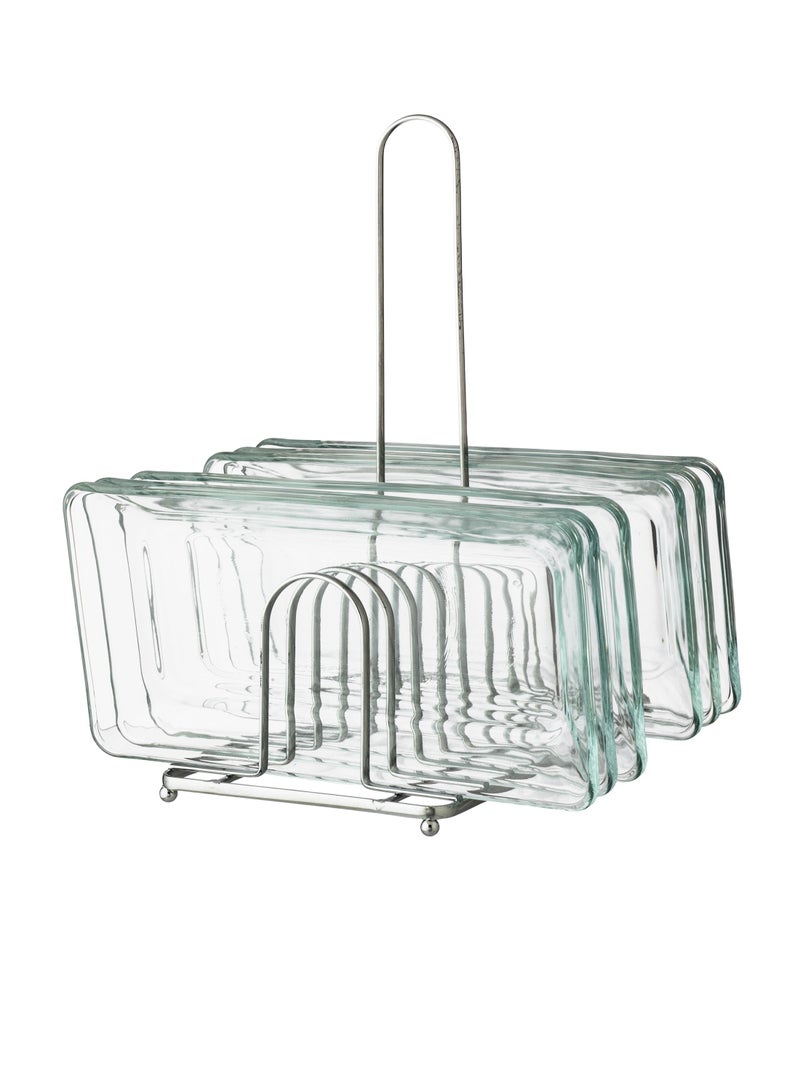 Dania A Set of Glass Serving Dishes With a Metal Stand 6 Rectangular Pieces - Image 3