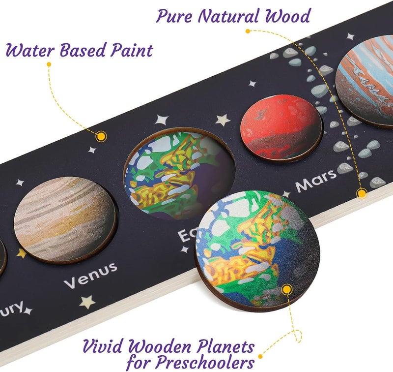 KASTWAVE Solar System Puzzle for Kids Ages 3-6, Wooden Space Educational Toys, Planets Learning Toys, STEM Preschool Activity, Toddler Space Puzzle Gift for Boys and Girls - Image 2