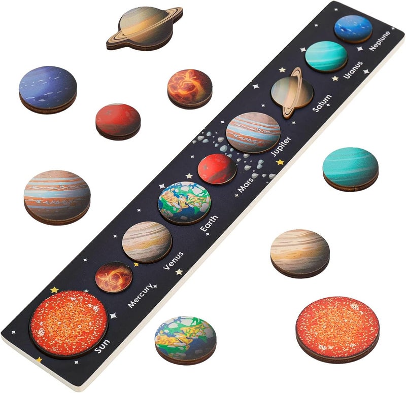 KASTWAVE Solar System Puzzle for Kids Ages 3-6, Wooden Space Educational Toys, Planets Learning Toys, STEM Preschool Activity, Toddler Space Puzzle Gift for Boys and Girls - Image 1