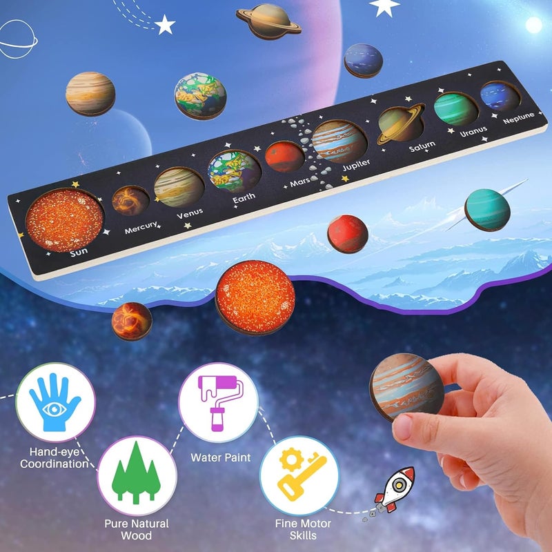 KASTWAVE Solar System Puzzle for Kids Ages 3-6, Wooden Space Educational Toys, Planets Learning Toys, STEM Preschool Activity, Toddler Space Puzzle Gift for Boys and Girls - Image 5