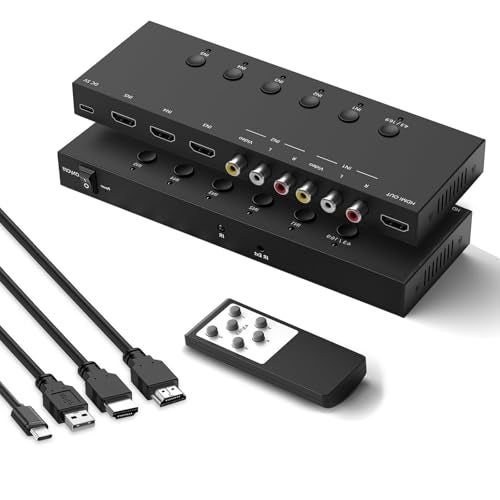 OseTub 2-in-1 HDMI & AV Switcher – Play PS5 & Retro Games on 1 TV, 3 HDMI 2.0 (4K HDR) + 2 RCA Inputs – Supports Xbox Series X/Switch/Wii/PS2/N64 – HDCP 2.2, 3D, 4:3/16:9 Toggle - Image 1