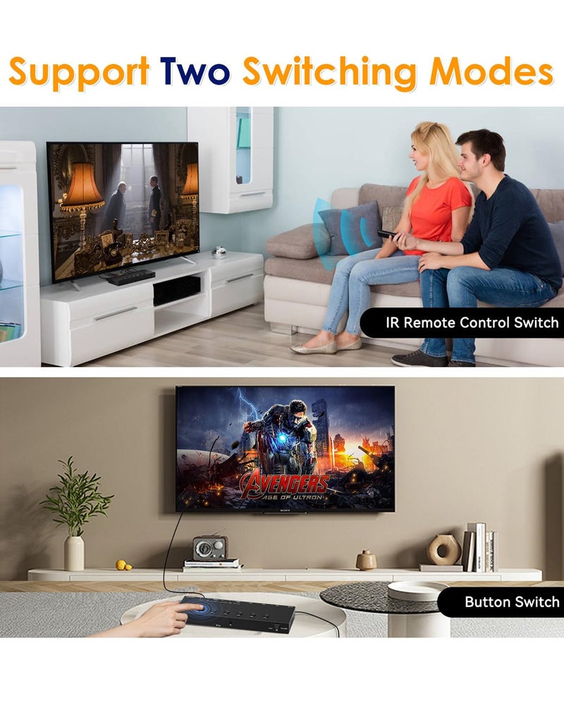 OseTub 2-in-1 HDMI & AV Switcher – Play PS5 & Retro Games on 1 TV, 3 HDMI 2.0 (4K HDR) + 2 RCA Inputs – Supports Xbox Series X/Switch/Wii/PS2/N64 – HDCP 2.2, 3D, 4:3/16:9 Toggle - Image 4