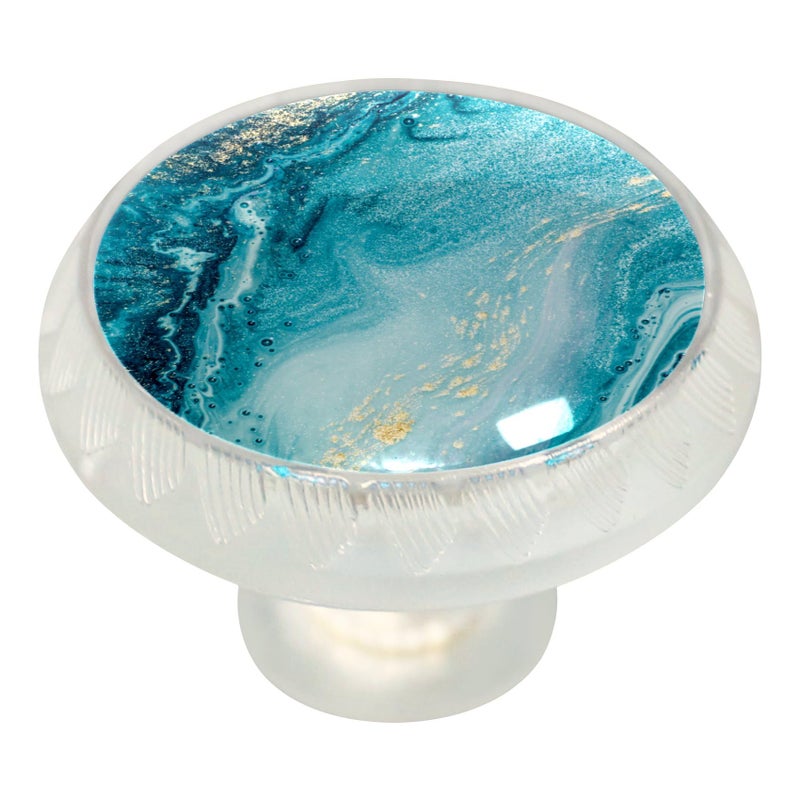LORVIES 4 Pack 137 Marble Decorative Cabinet Knobs ABS Glass Round Transparent Clear Dresser Drawer Door Handles Pulls for Home Kitchen Bedroom Aquamarine Gold Liquid