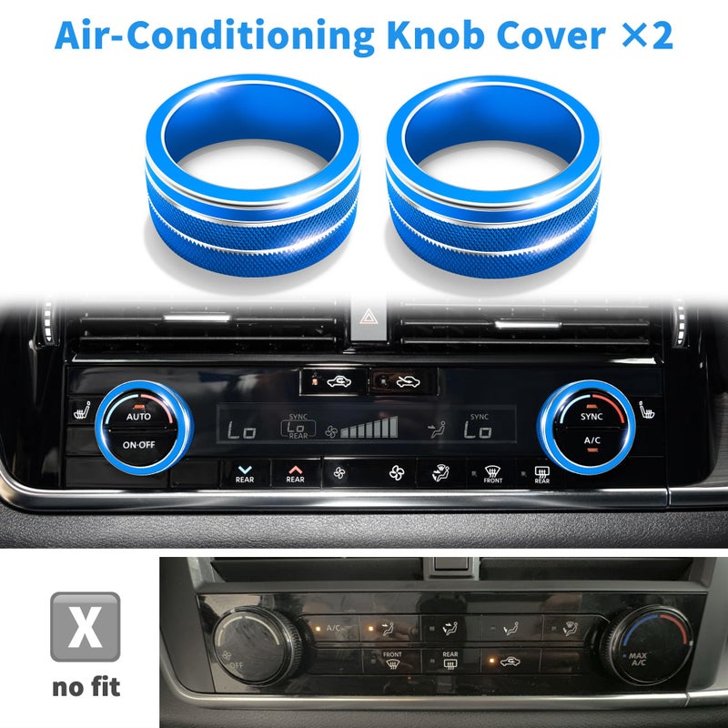 Polodunn for 2021 2022 2023 2024 2025 2026 Nissan Rogue Accessories with 8" Screen, 7pcs Aluminum Alloy Trim Set - A/C, Volume Tune & 4WD Knob Cover, Push Start Button Cover/Ring (Blue) - Image 4