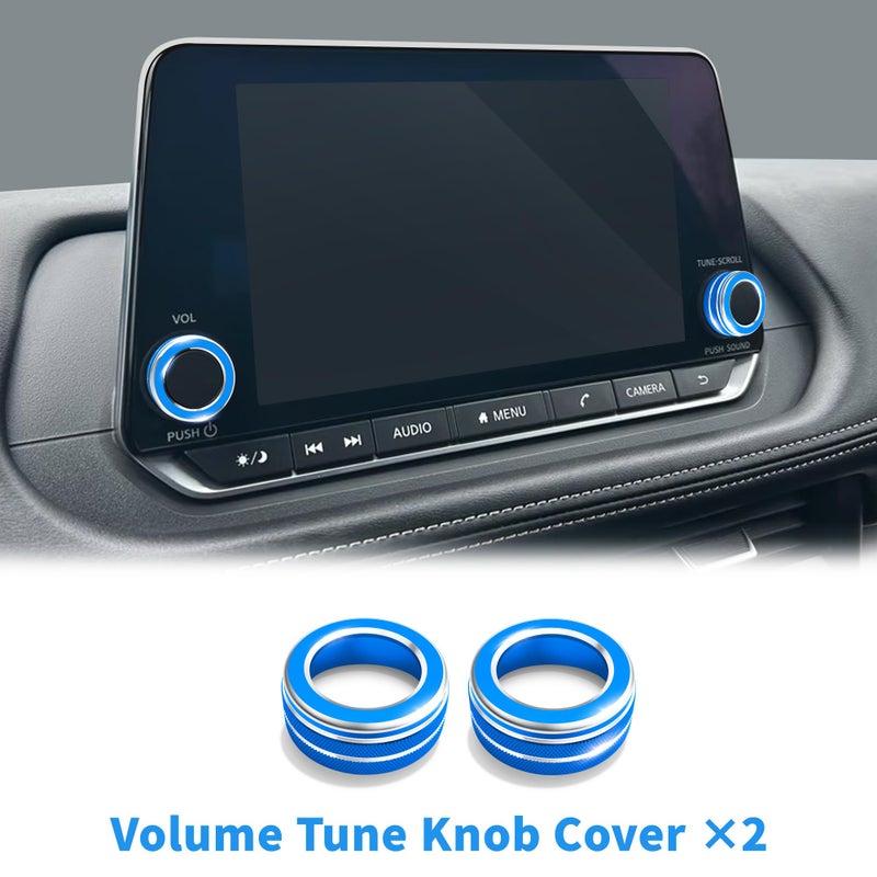 Polodunn for 2021 2022 2023 2024 2025 2026 Nissan Rogue Accessories with 8" Screen, 7pcs Aluminum Alloy Trim Set - A/C, Volume Tune & 4WD Knob Cover, Push Start Button Cover/Ring (Blue) - Image 3