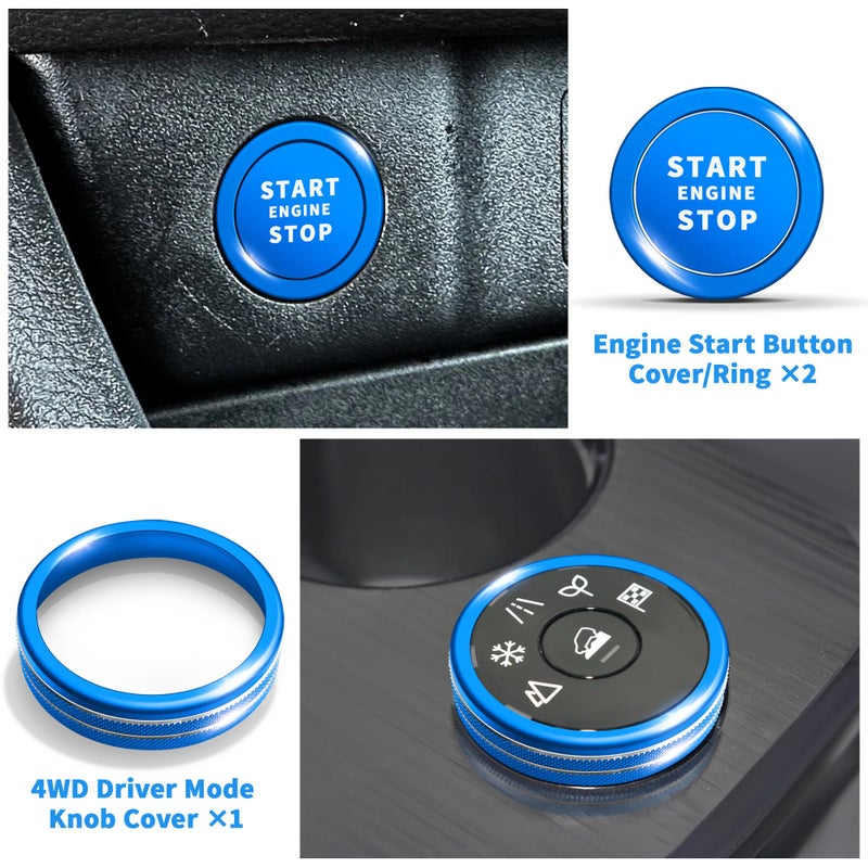 Polodunn for 2021 2022 2023 2024 2025 2026 Nissan Rogue Accessories with 8" Screen, 7pcs Aluminum Alloy Trim Set - A/C, Volume Tune & 4WD Knob Cover, Push Start Button Cover/Ring (Blue) - Image 5