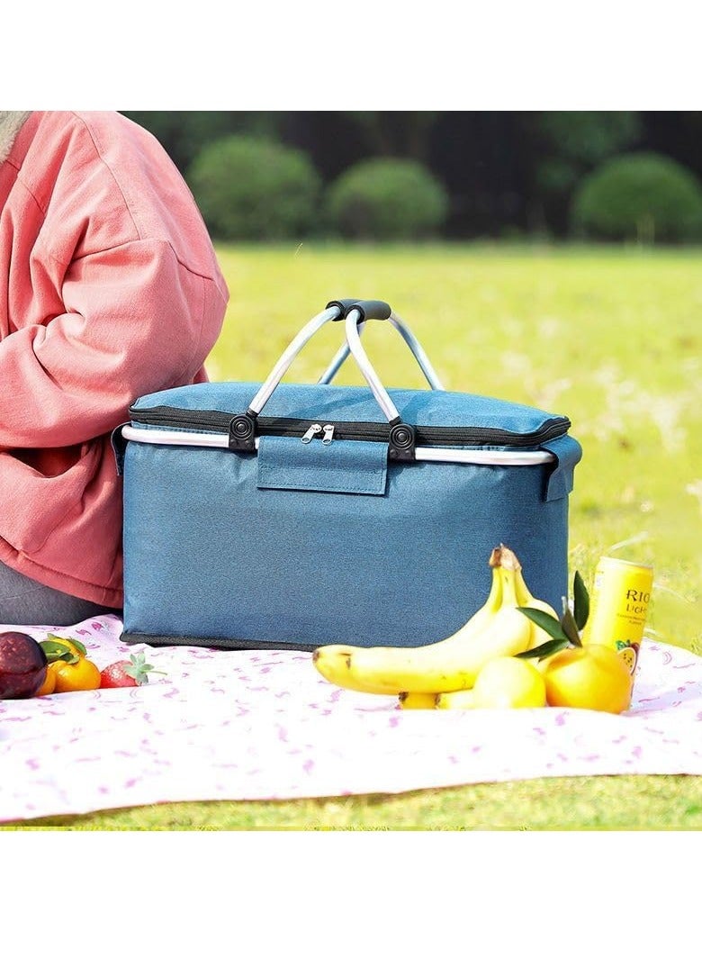SISGL سلة نزهة عائلية خارجية 20 لتر حقيبة تبريد قابلة للطي محمولة سعة كبيرة سلة معزولة حقيبة تخزين سيارة قابلة للطي حقيبة تسوق سلة تسوق بمقابض ألمنيوم للتسوق والسفر والتخييم - Image 5