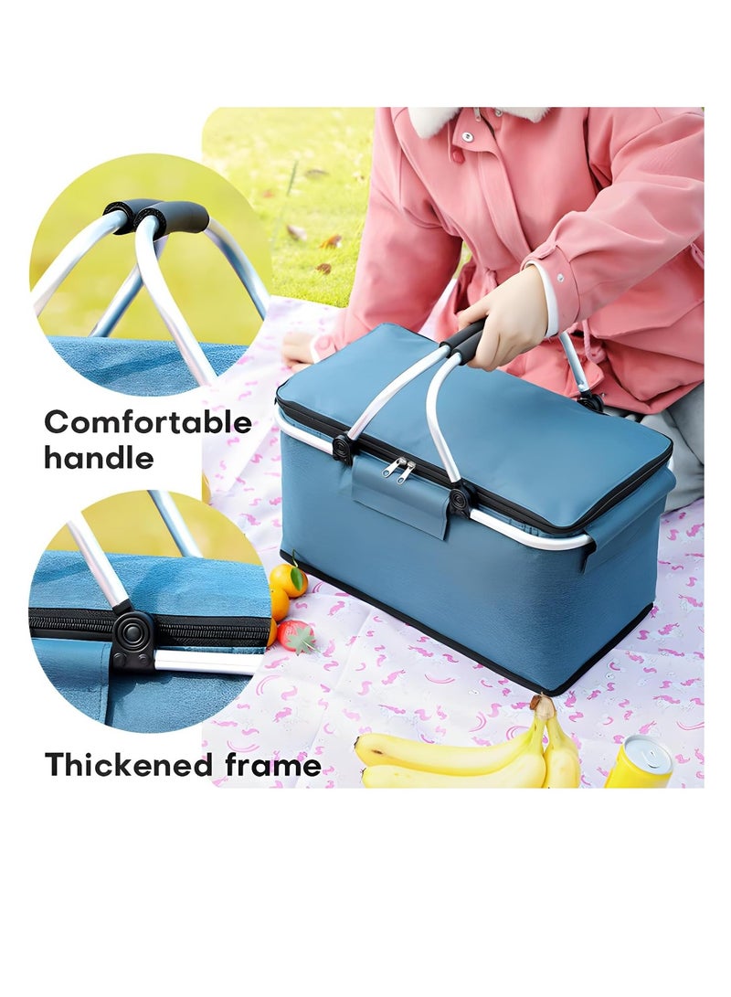 SISGL سلة نزهة عائلية خارجية 20 لتر حقيبة تبريد قابلة للطي محمولة سعة كبيرة سلة معزولة حقيبة تخزين سيارة قابلة للطي حقيبة تسوق سلة تسوق بمقابض ألمنيوم للتسوق والسفر والتخييم - Image 2