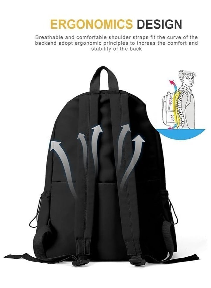 جيفتولوجي حقيبة ظهر مدرسية سوداء مقاومة للماء حقيبة كتب كاجوال خفيفة الوزن للسفر حقيبة ظهر نهارية للرجال والنساء حقائب مدرسية ثانوية للأولاد والبنات والمراهقين - Image 4