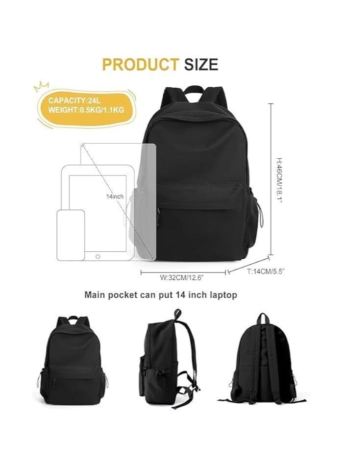 جيفتولوجي حقيبة ظهر مدرسية سوداء مقاومة للماء حقيبة كتب كاجوال خفيفة الوزن للسفر حقيبة ظهر نهارية للرجال والنساء حقائب مدرسية ثانوية للأولاد والبنات والمراهقين - Image 3