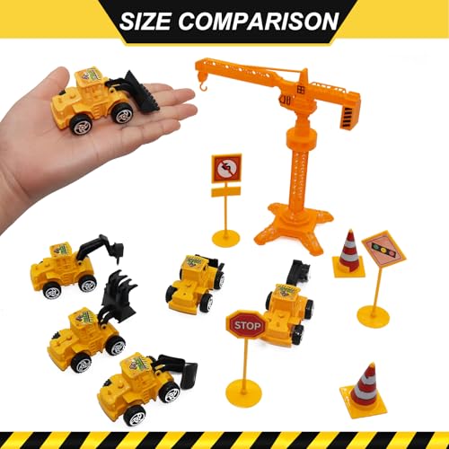 Vitalili Construction Cake Topper, 18 PCS Construction Cake Decorations Set Excavator Tower Crane Cupcake Topper Traffic and Road Sign Decor Happy Birthday Party Supplies Favors - Image 4