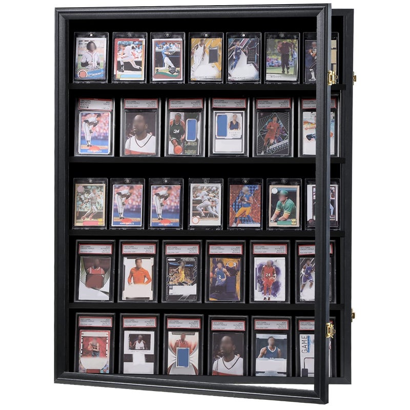 KCRasan KCRasan 35 Graded Sports Card Display Frame Baseball Card Display Case Lockable  Trading Card Collector Wall Display Holder for Basketball Football Hockey Cards UV Protection AcrylicBlack 