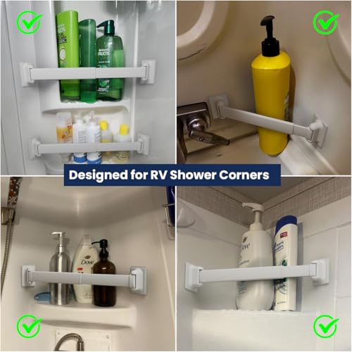 Safoner Adjustable RV Shower Corner Storage Bar- Durable Aluminum RV Corner Caddy for Shower Organization- Perfect for Travel Trailer, Camper Inside Storage and Organization- 2 Packs - Image 4