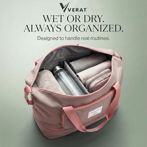 VERAT 41L Expandable Travel Duffle Bag for Women | Waterproof Nylon Foldable Travel Bag | Overnight Luggage Handbag with Wet Pocket | Lightweight Carry-On Gym & Weekend Bag for Ladies (Light Pink) - Image 3